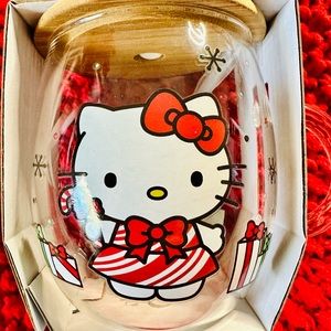 4 Christmas hello kitty glass mug with lid and spoon